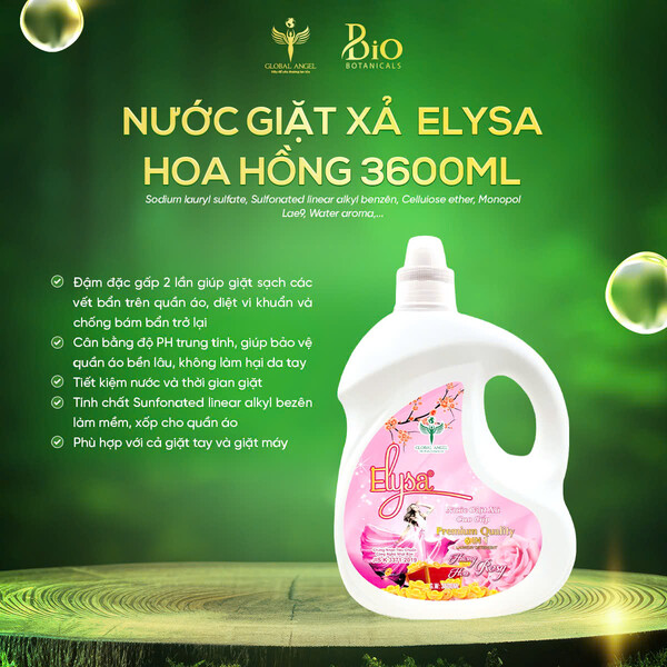 Nước giặt xả cao cấp Elysa 6in1 Hương Hoa Hồng 3600ml