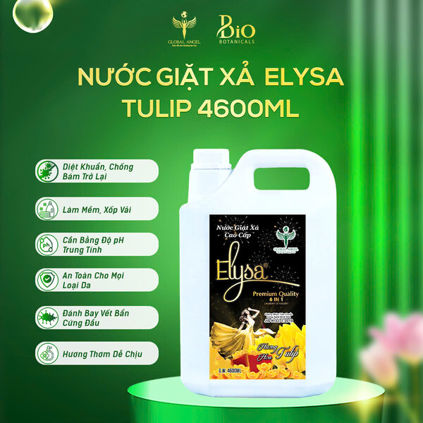 Nước giặt xả cao cấp Elysa 6in1 Hương Hoa Tulip 4600ml