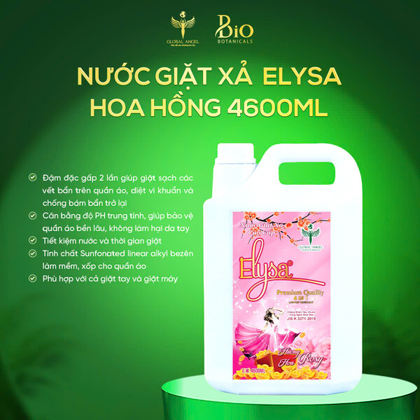 Nước giặt xả cao cấp Elysa 6in1 Hương Hoa Hồng 4600ml