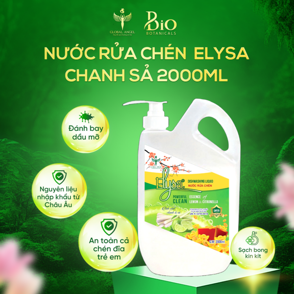 Nước rửa chén Elysa tinh chất Chanh Sả 2000ml