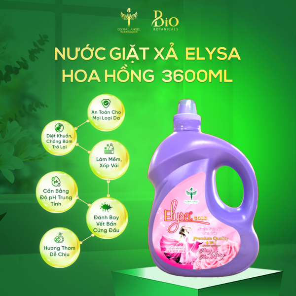 Nước giặt xả cao cấp Elysa Gold 6in1 Hương Rosy 3600ml