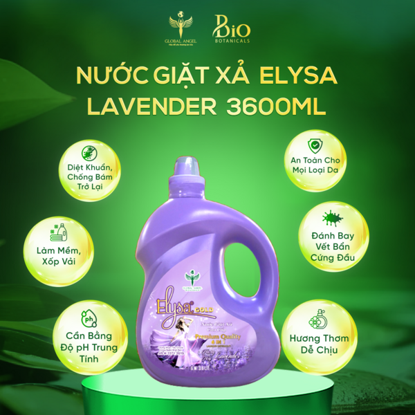 Nước giặt xả cao cấp Elysa Gold 6in1 Hương Lavender 3600ml