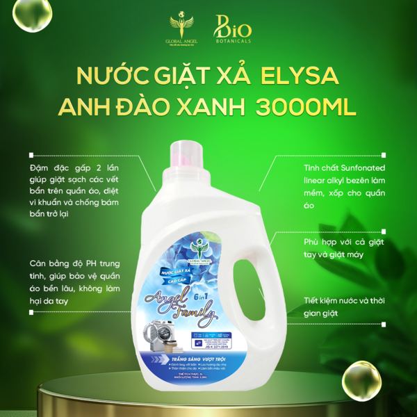 Nước giặt Angel Family Anh Đào (Xanh) 3000ML