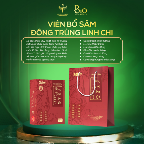 Viên bổ sâm ĐÔNG TRÙNG LINH CHI (hộp 2lọ x 30viên)