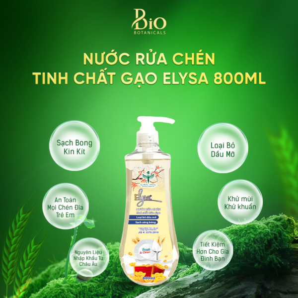 Nước rửa chén tinh chất gạo cao cấp Elysa 800ml