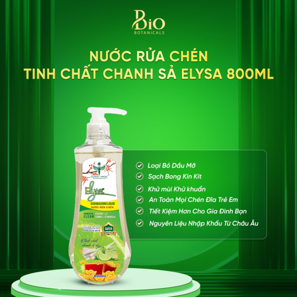 Nước rửa chén Elysa tinh chất Chanh Sả 800ml