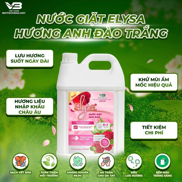 Nước Giặt Chiết Xuất Tinh Chất Nha Đam Elysa 9600ml - Hương Anh Đào Trắng