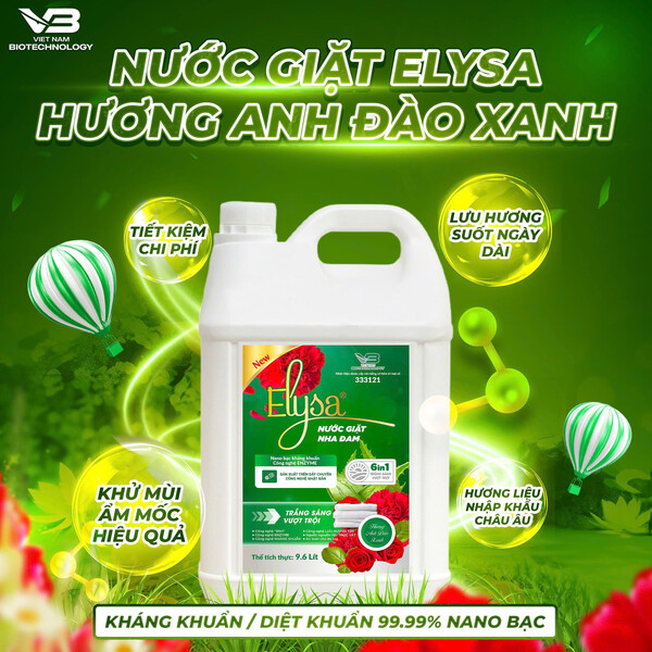 Nước Giặt Chiết Xuất Tinh Chất Nha Đam Elysa 9600ml - Hương Anh Đào Xanh